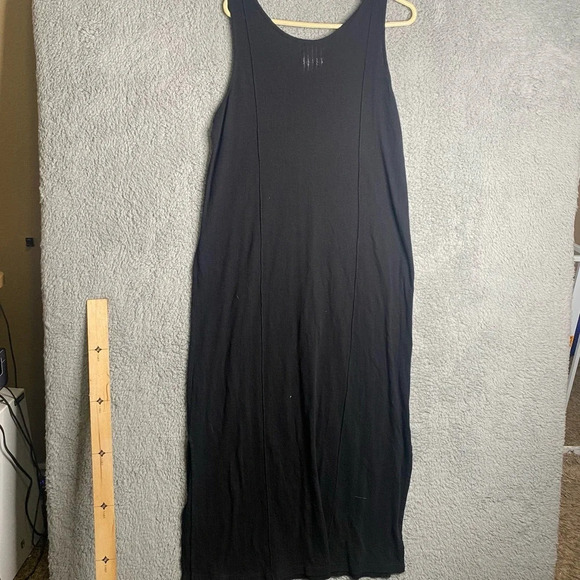 FLAX black cotton knit maxi dress minimalist lagenlook stretch boho sleeveless M - Picture 8 of 9